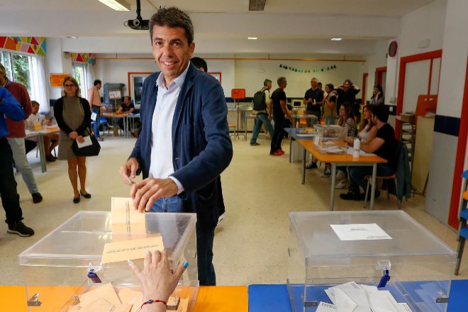 El candidato del PPCV a la presidencia de la Generalitat valenciana, Carlos Mazón, hoy en Alicante.