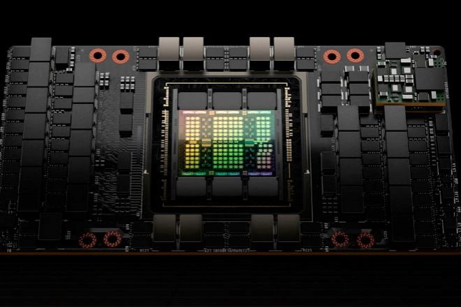 Imagen del procesador H100 de Nvidia.