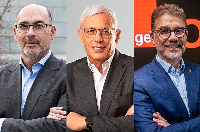 Emilio Gayo, presidente de Telefónica España; Mário Vaz, CEO de Vodafone en España, y Ludovic Pech, CEO de Orange en España.