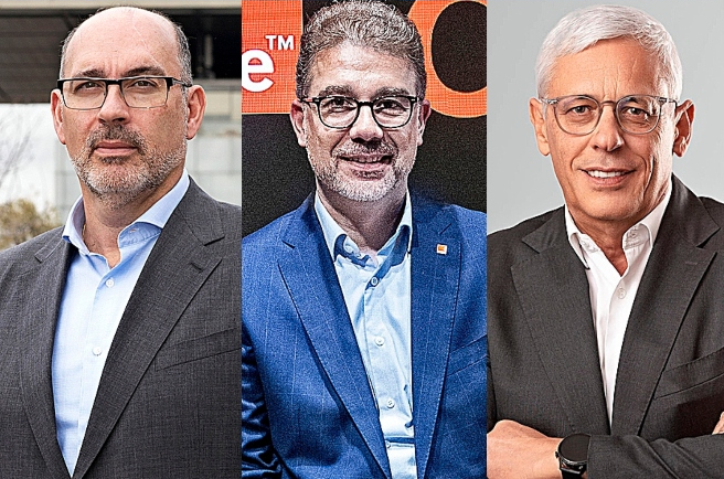 Emilio Gayo, presidente de Telefónica España; Ludovic Pech, CEO de Orange en España, y Mario Vaz, CEO de Vodafone en España.
