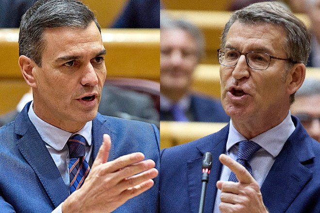 El presidente del Gobierno y candidato del PSOE, Pedro Sánchez (izquierda) y Alberto Núñez Feijóo, presidente y candidato del Partido Popular.