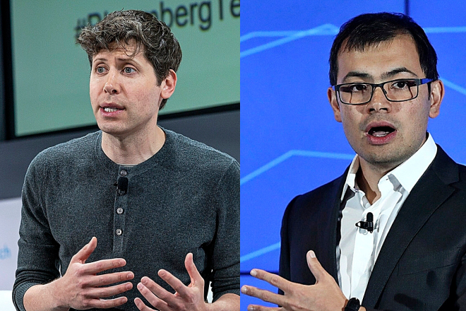 A la izquierda, Sam Altman, CEO de OpenAI, la empresa detrás de ChatGPT, y a la derecha, Demis Hassabis, CEO de Google DeepMind, los laboratorios de Google que investigan la inteligencia artificial.