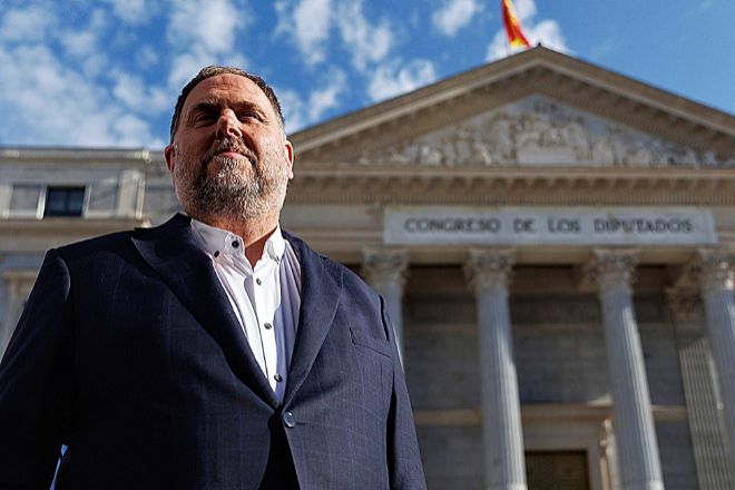 El líder de ERC y promotor del 'procés', Oriol Junqueras, ayer visitando el Congreso de los Diputados.