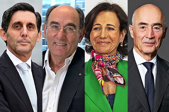 José María Álvarez-Pallete,  presidente de Telefónica; Ignacio Galán, presidente de Iberdrola; Ana Botín, presidenta de Santander, y Rafael del Pino, presidente de Ferrovial.