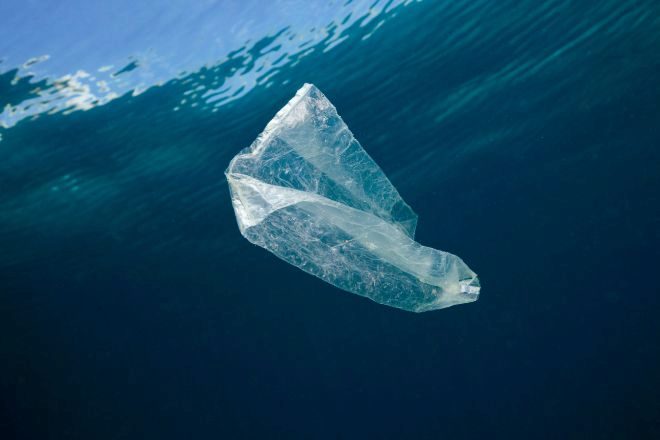 Una bolsa de plástico flotando en aguas del Océano Indo-Pacífico cerca de Indonesia.