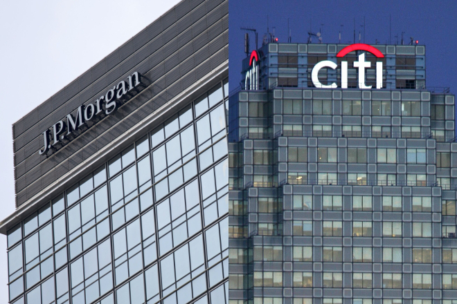 Oficinas de JPMorgan en Hong Kong y de Citi en Nueva York.