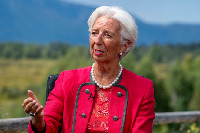 Christine Lagarde, presidenta del BCE, tras la última reunión de política monetaria.