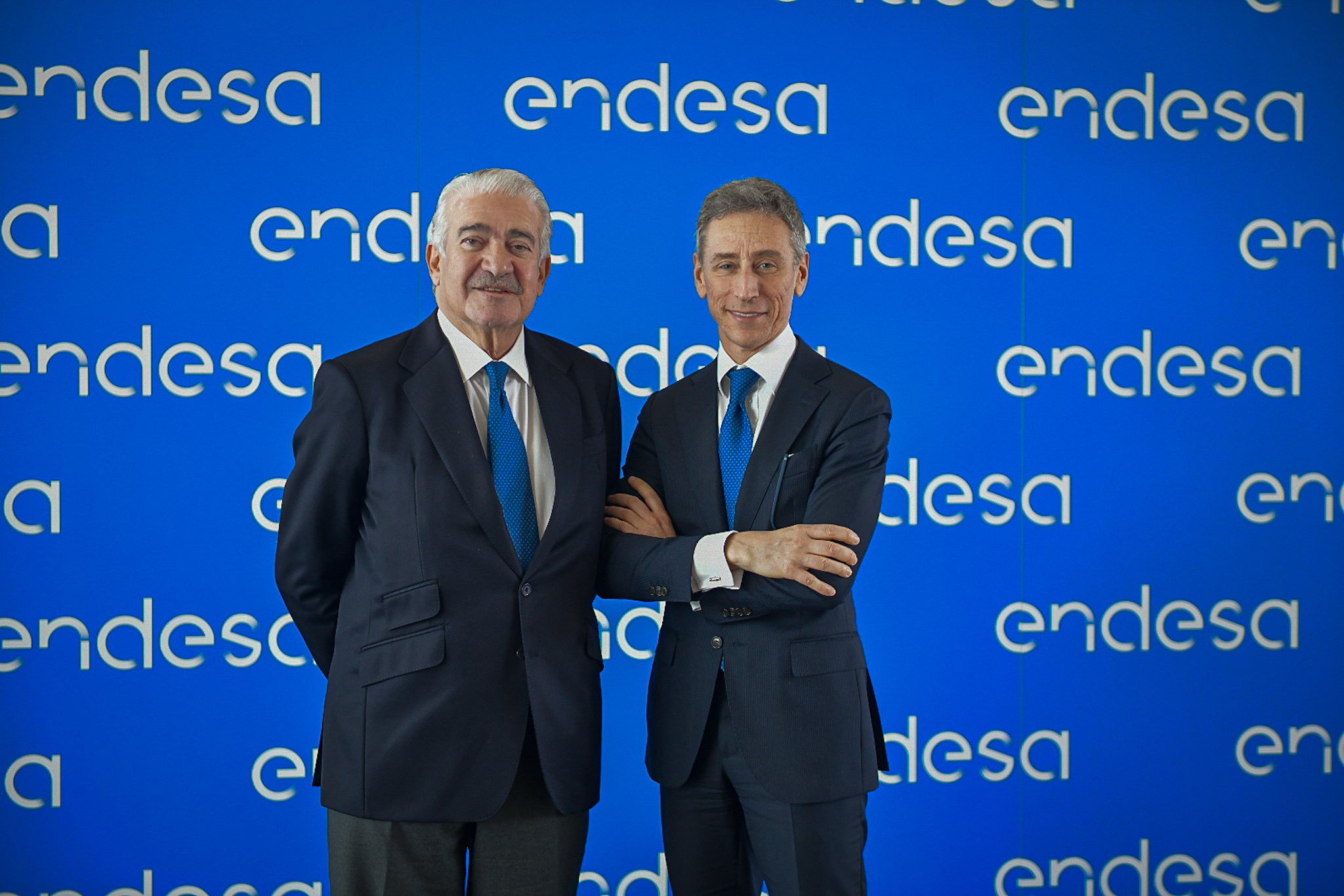 José Bogas, consejero delegado de Endesa (izquierda) y Marco Palermo,  director general económico-financiero de la compañía, hoy en la presentación de las cuentas del grupo.