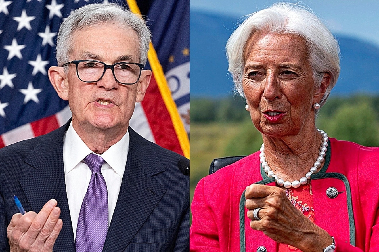 Jerome Powell, presidente de la Reserva Federal de Estados Unidos, y Christine Lagarde, presidenta del Banco Central Europeo.