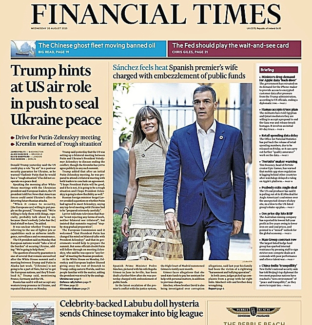 Sánchez y su esposa copan la portada del Financial Times por los casos de corrupción