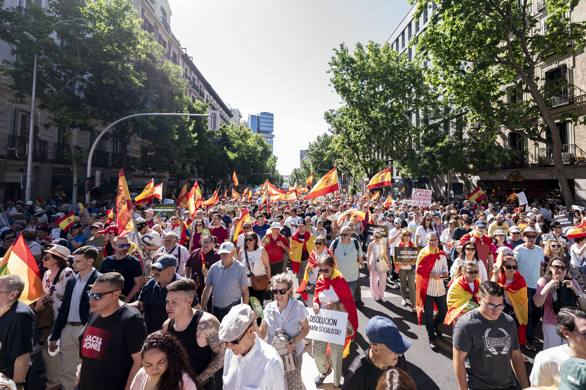 Miles de personas piden la dimisión de Sánchez en una marcha apoyada por Vox y PP