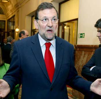 El lder del PP, Mariano Rajoy, tras la segunda sesin del debate sobre el estado de la nacin celebrada hoy en el Congreso de los Diputados