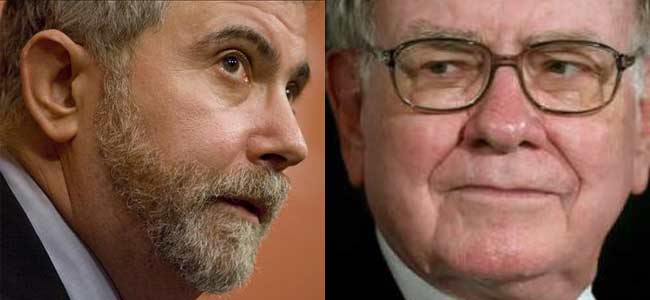 A la izquierda, Paul Krugman, premio Nobel de Economa; a la derecha, el inversor estadounidense Waren Buffet