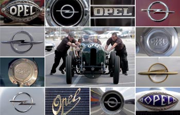 Mosaico con los distintos logotipos que ha tenido Opel a lo largo de su historia | Foto Efe