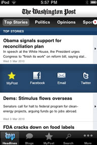 'Wash Post', la aplicacin de 'Washington Post' para iPhone y iPod Touch