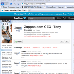 Un tercio de los empleados de Zappos usan Twitter y el CEO, Tony Hsie, también tiene cuenta.