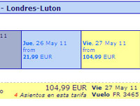 Comparacin de precios de pasajes de Ryanair en el trayecto Reus-Londres. | Foto: Expansin.com