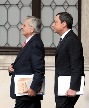 Jean-Claude Trichet y Mario Draghi.