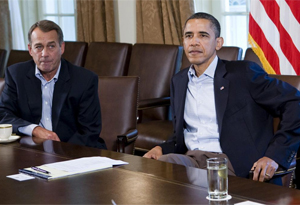 presidente norteamericano Barack Obama, junto al el presidente de la Cmara de Representantes, el republicano John Boehner .
