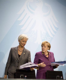 Christina Lagarde y Angela Merkel, en un momento de la reunin que mantuvieron el martes en Berln