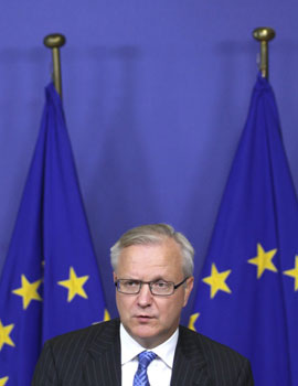 El comisario de Asuntos Econmicos, Olli Rehn, en un momento de la comparecencia de esta tarde
