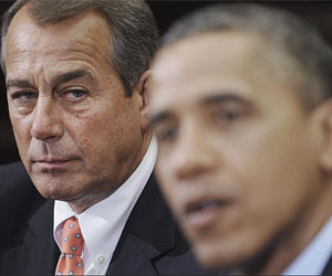 John Boehner y Barack Obama, en un momento de la reunin de este viernes entre republicanos y demcratas