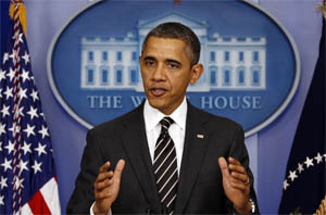 El presidente de EEUU, Barack Obama, durante su discurso de hoy en la Casa Blanca.
