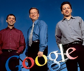 Larry Page, Eric Schmidt y Sergey Brin.