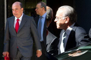 Francisco Gonzlez, presidente de BBVA, Isidro Faine de La Caixa y Emilio Botn, presidente del Banco Santander
