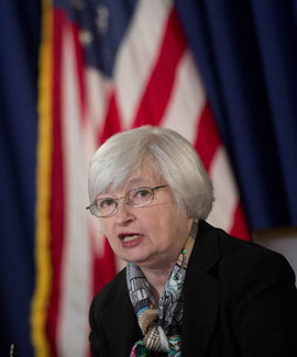 Janet Yellen, presidenta de la Reserva Federal de EEUU, en un momento de su comparecencia de prensa