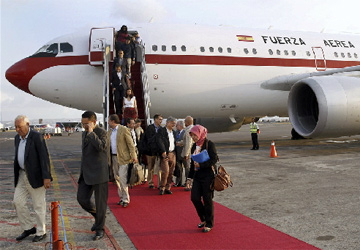 El Airbus 310 de la Fuerza Area espaola en el que el ministro de Exteriores, Jos Manuel Garca-Margallo, efecta una gira por Asia y Oceana.